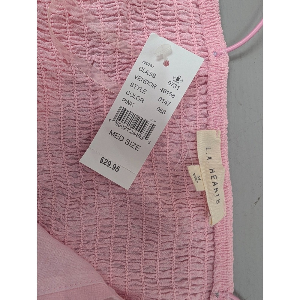 PACSUN Slip Camisole Cropped Top Womens Size M Smocked Bodice Milkmaid Pink NWT - Picture 9 of 10